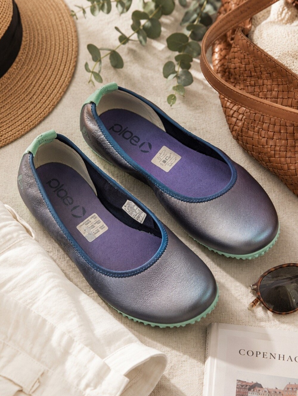 PLAE Crosby Titanium Quartz Ballet Flats Womens 9 EU40 Metallic Leather Packable